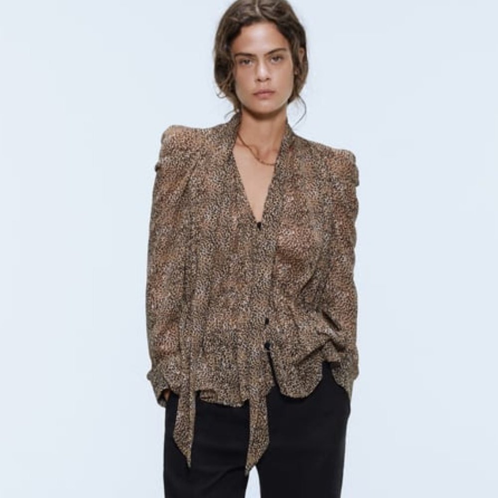 ZARA Cheetah Print Blouse with Bow